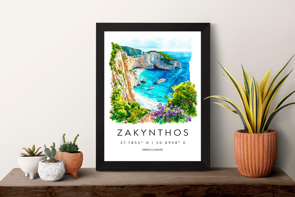 Zakynthos Watercolor Poster Zakynthos Greece Travel Print Wall Art Zakynthos Home Decor Zakynthos Gift Art Lovers Greece Art Zakynthos