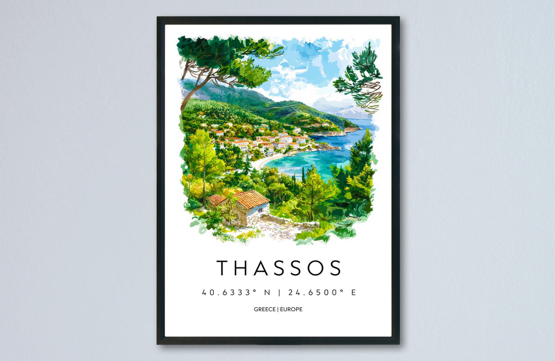 Thassos Watercolor Poster Thassos Greece Travel Print Wall Art Thassos Home Decor Thassos Gift Art Lovers Greece Art Thassos Island