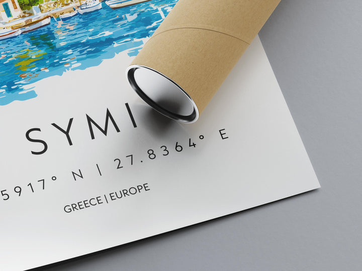 Symi Watercolor Poster Symi Greece Travel Print Wall Art Symi Home Decor Symi Gift Art Lovers Greece Art Symi Island View