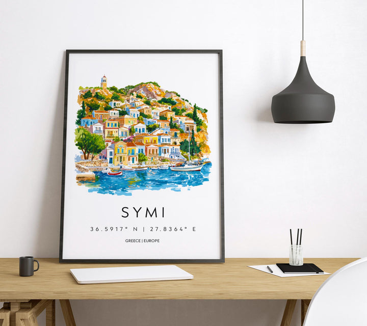 Symi Watercolor Poster Symi Greece Travel Print Wall Art Symi Home Decor Symi Gift Art Lovers Greece Art Symi Island View