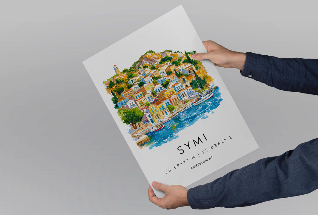 Symi Watercolor Poster Symi Greece Travel Print Wall Art Symi Home Decor Symi Gift Art Lovers Greece Art Symi Island View