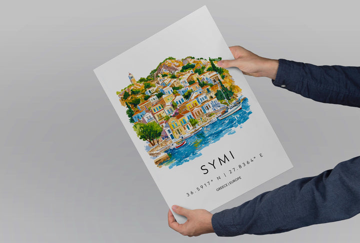Symi Watercolor Poster Symi Greece Travel Print Wall Art Symi Home Decor Symi Gift Art Lovers Greece Art Symi Island View