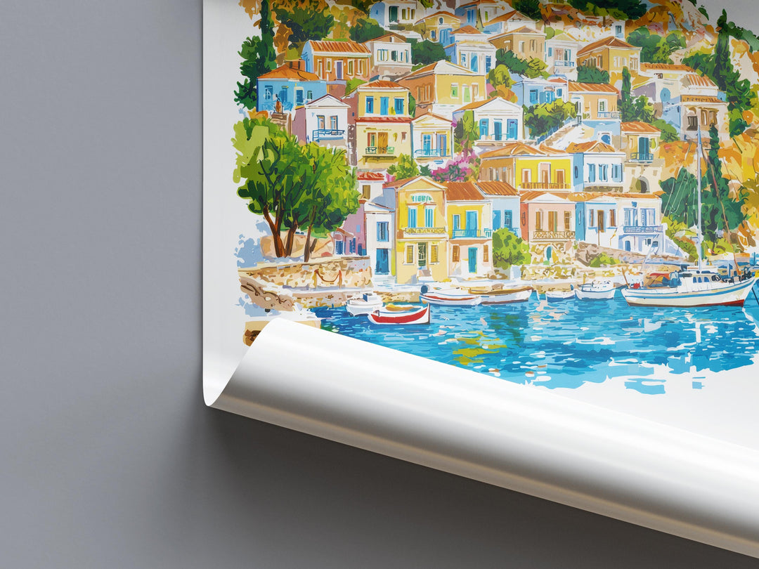 Symi Watercolor Poster Symi Greece Travel Print Wall Art Symi Home Decor Symi Gift Art Lovers Greece Art Symi Island View