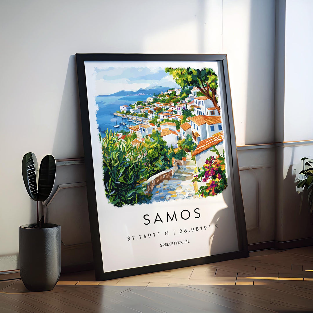 Samos Watercolor Poster Samos Greece Travel Print Wall Art Samos Home Decor Samos Gift Art Lovers Greece Art Samos Island View