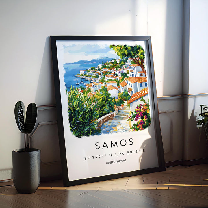 Samos Watercolor Poster Samos Greece Travel Print Wall Art Samos Home Decor Samos Gift Art Lovers Greece Art Samos Island View