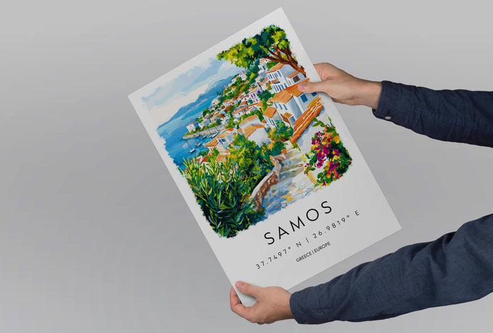 Samos Watercolor Poster Samos Greece Travel Print Wall Art Samos Home Decor Samos Gift Art Lovers Greece Art Samos Island View