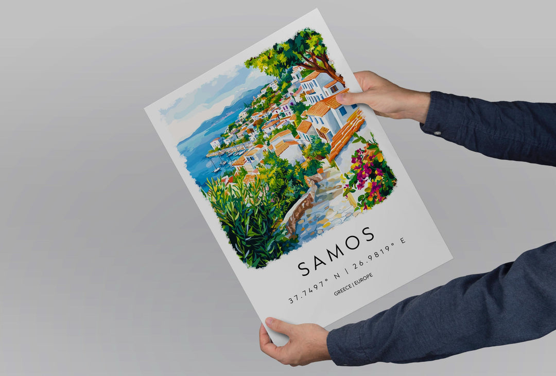 Samos Watercolor Poster Samos Greece Travel Print Wall Art Samos Home Decor Samos Gift Art Lovers Greece Art Samos Island View