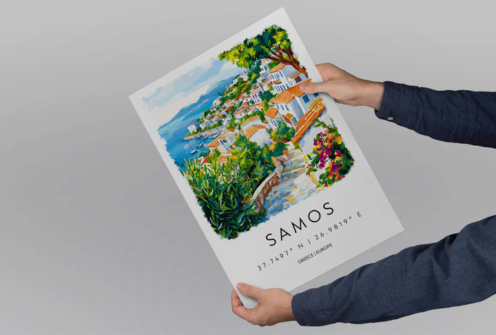 Samos Watercolor Poster Samos Greece Travel Print Wall Art Samos Home Decor Samos Gift Art Lovers Greece Art Samos Island View