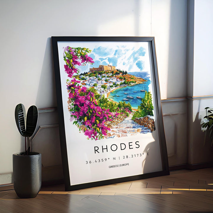 Rhodes Watercolor Poster Rhodes Greece Travel Print Wall Art Rhodes Home Decor Rhodes Gift Art Lovers Greece Art Rhodes Island View