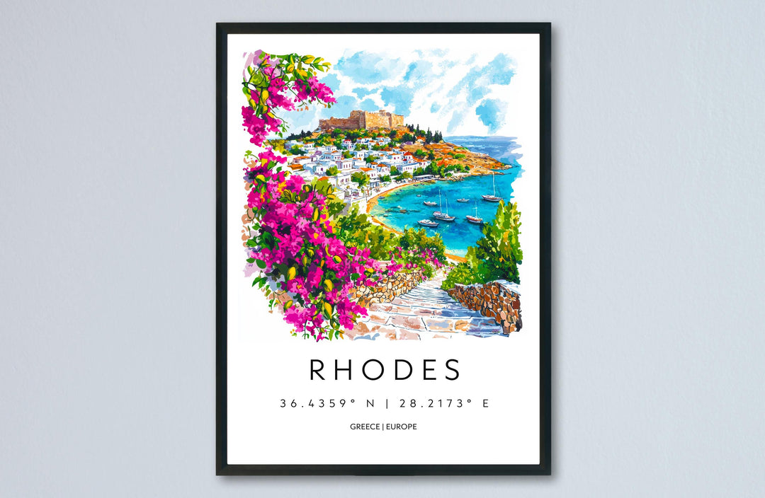 Rhodes Watercolor Poster Rhodes Greece Travel Print Wall Art Rhodes Home Decor Rhodes Gift Art Lovers Greece Art Rhodes Island View