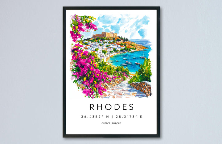 Rhodes Watercolor Poster Rhodes Greece Travel Print Wall Art Rhodes Home Decor Rhodes Gift Art Lovers Greece Art Rhodes Island View