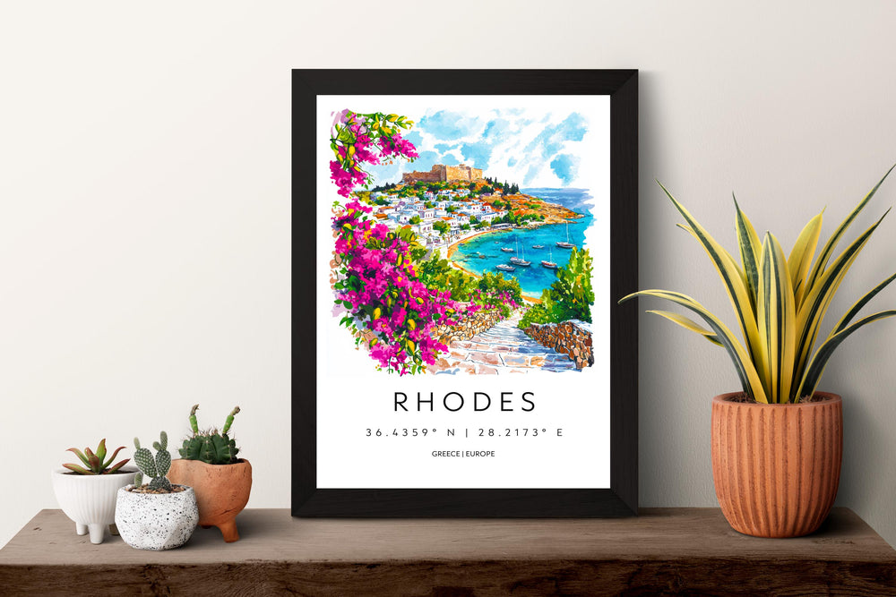 Rhodes Watercolor Poster Rhodes Greece Travel Print Wall Art Rhodes Home Decor Rhodes Gift Art Lovers Greece Art Rhodes Island View