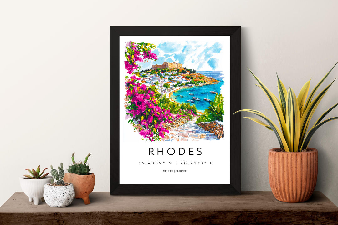 Rhodes Watercolor Poster Rhodes Greece Travel Print Wall Art Rhodes Home Decor Rhodes Gift Art Lovers Greece Art Rhodes Island View