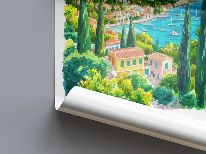 Paxos Watercolor Poster Paxos Greece Travel Print Wall Art Paxos Home Decor Paxos Gift Art Lovers Greece Art Paxos Island View