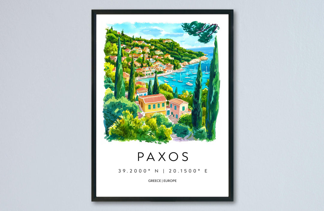 Paxos Watercolor Poster Paxos Greece Travel Print Wall Art Paxos Home Decor Paxos Gift Art Lovers Greece Art Paxos Island View