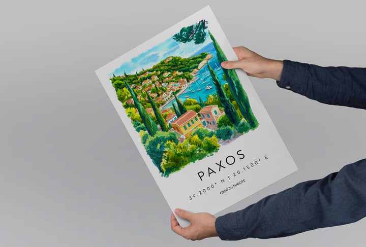 Paxos Watercolor Poster Paxos Greece Travel Print Wall Art Paxos Home Decor Paxos Gift Art Lovers Greece Art Paxos Island View