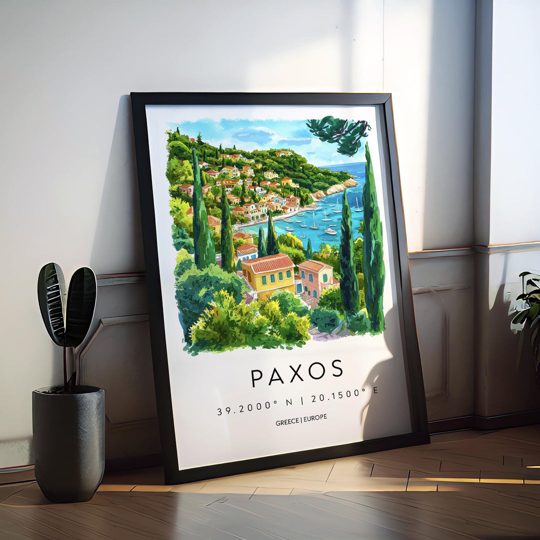 Paxos Watercolor Poster Paxos Greece Travel Print Wall Art Paxos Home Decor Paxos Gift Art Lovers Greece Art Paxos Island View