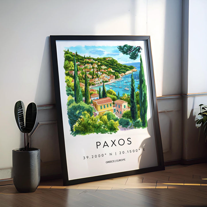 Paxos Watercolor Poster Paxos Greece Travel Print Wall Art Paxos Home Decor Paxos Gift Art Lovers Greece Art Paxos Island View