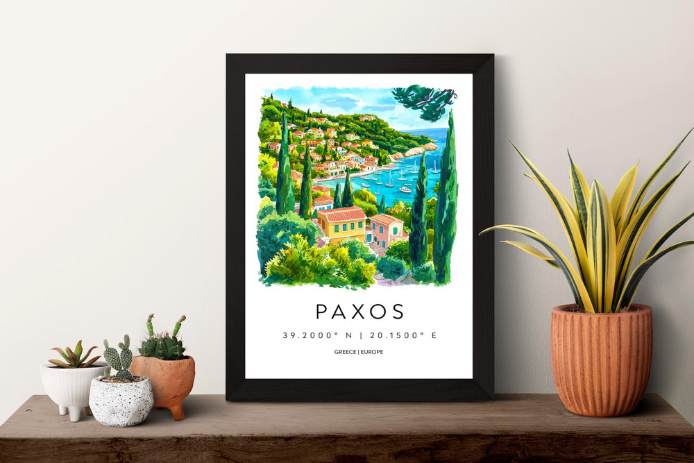 Paxos Watercolor Poster Paxos Greece Travel Print Wall Art Paxos Home Decor Paxos Gift Art Lovers Greece Art Paxos Island View