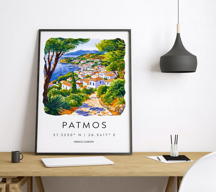 Patmos Watercolor Poster Patmos Greece Travel Print Wall Art Patmos Home Decor Patmos Gift Art Lovers Greece Art Patmos Island