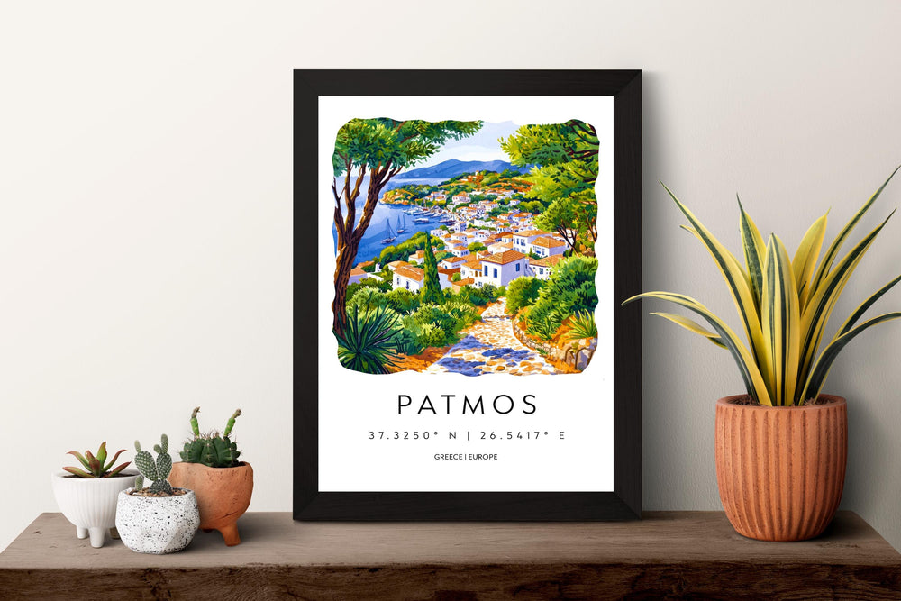 Patmos Watercolor Poster Patmos Greece Travel Print Wall Art Patmos Home Decor Patmos Gift Art Lovers Greece Art Patmos Island