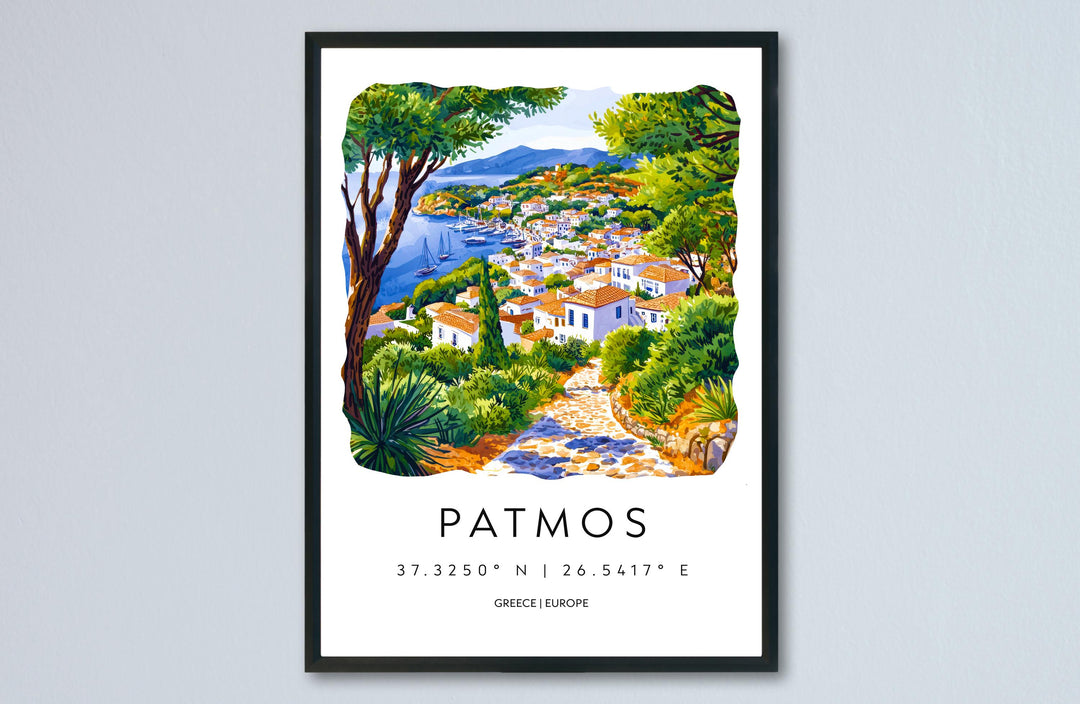 Patmos Watercolor Poster Patmos Greece Travel Print Wall Art Patmos Home Decor Patmos Gift Art Lovers Greece Art Patmos Island