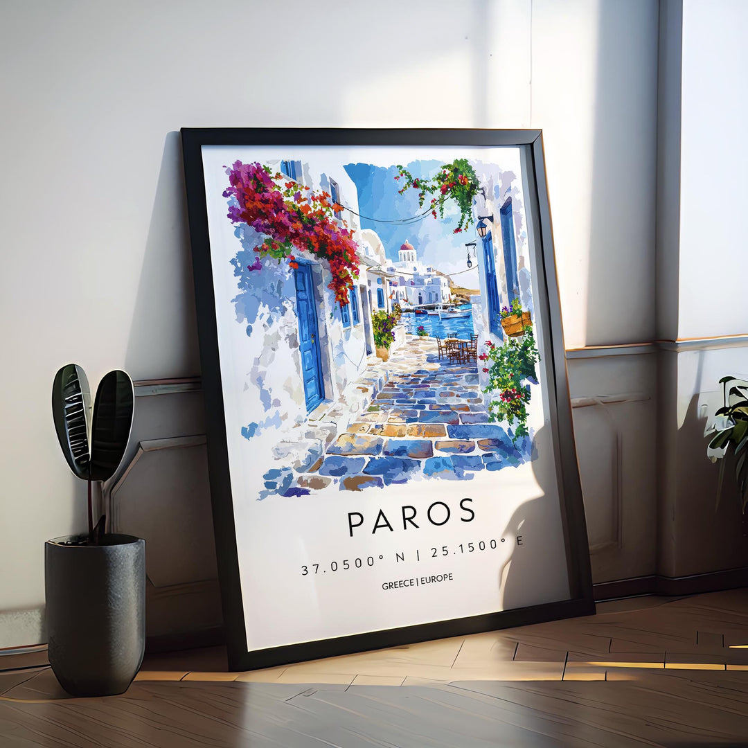 Paros Watercolor Poster Paros Greece Travel Print Wall Art Paros Home Decor Paros Gift Art Lovers Greece Art Paros Island View