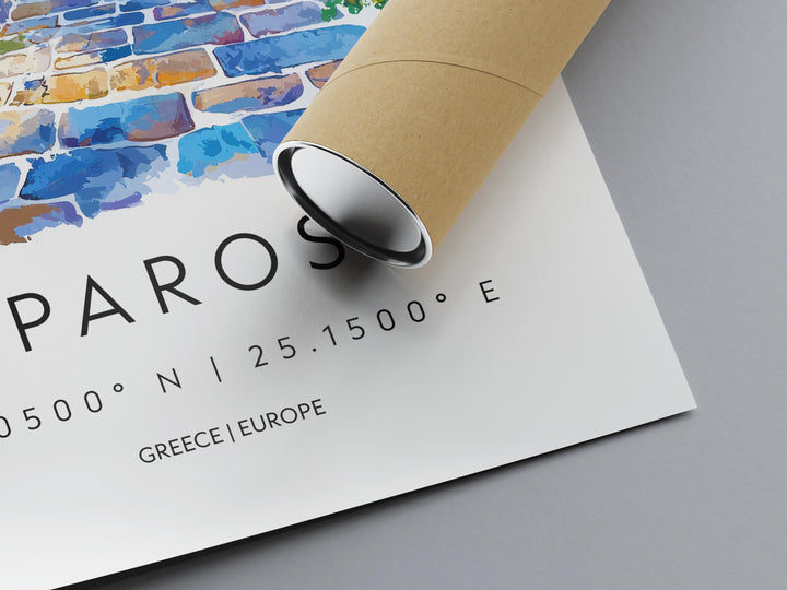 Paros Watercolor Poster Paros Greece Travel Print Wall Art Paros Home Decor Paros Gift Art Lovers Greece Art Paros Island View