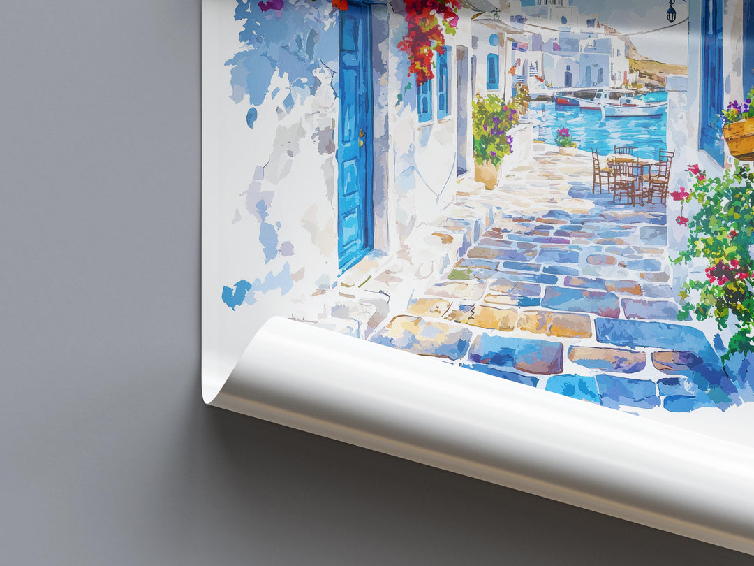 Paros Watercolor Poster Paros Greece Travel Print Wall Art Paros Home Decor Paros Gift Art Lovers Greece Art Paros Island View
