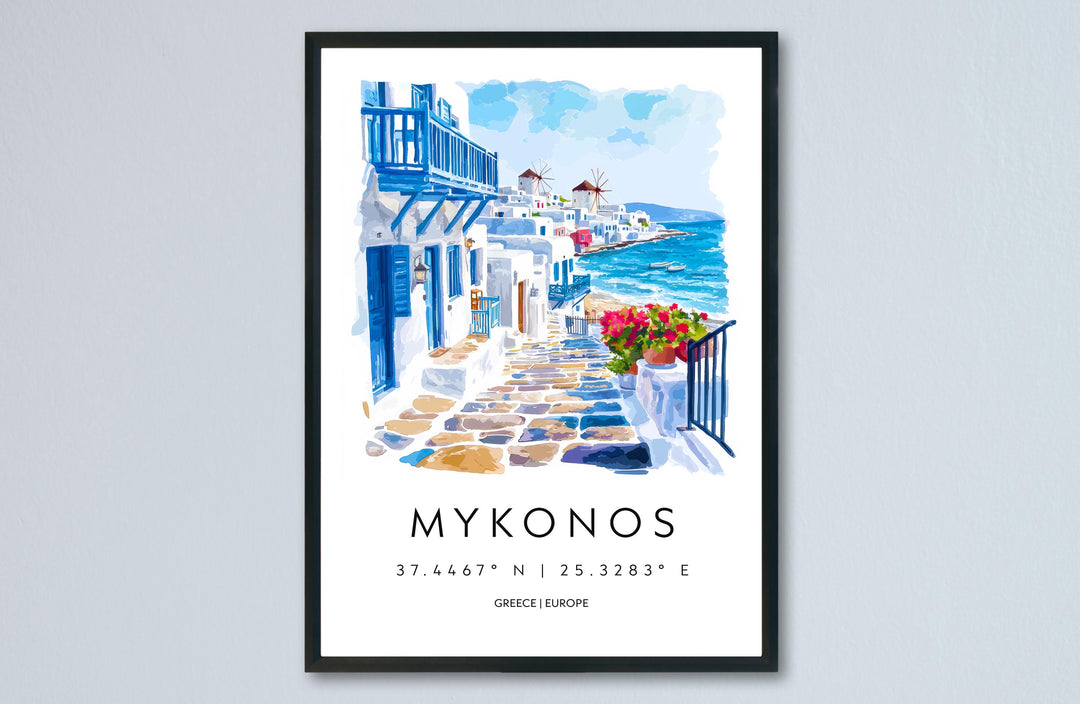 Mykonos Watercolor Poster Mykonos Greece Travel Print Wall Art Mykonos Home Decor Mykonos Gift Art Lovers Greece Art Mykonos Island