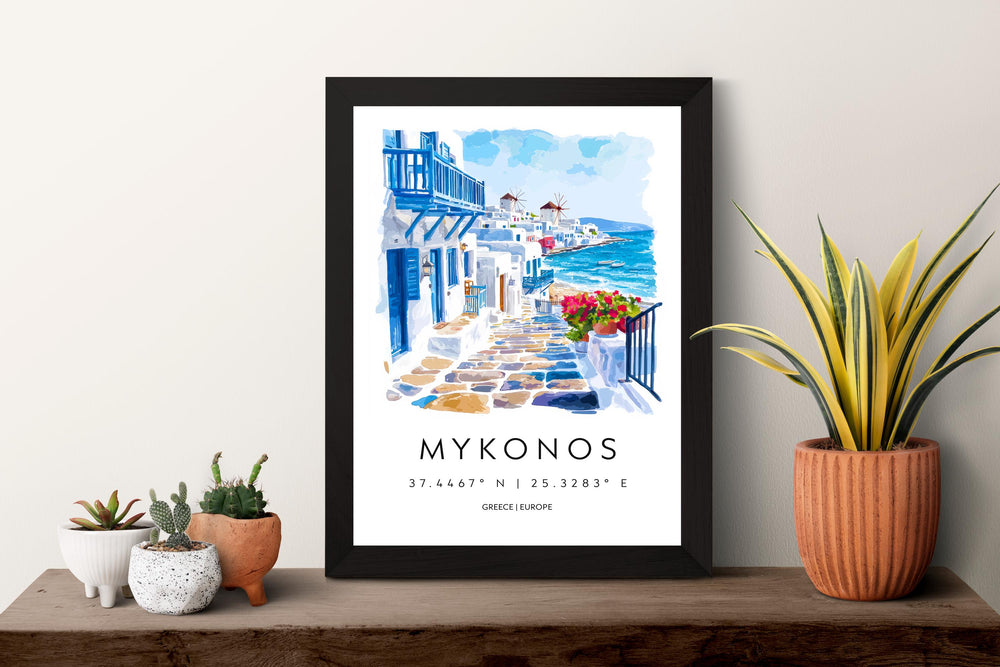 Mykonos Watercolor Poster Mykonos Greece Travel Print Wall Art Mykonos Home Decor Mykonos Gift Art Lovers Greece Art Mykonos Island