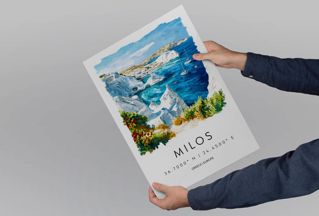 Milos Watercolor Poster Milos Greece Travel Print Wall Art Milos Home Decor Milos Gift Art Lovers Greece Art Milos Island View