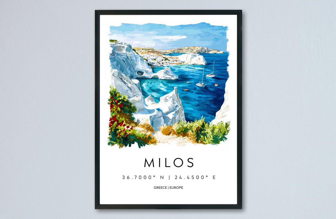 Milos Watercolor Poster Milos Greece Travel Print Wall Art Milos Home Decor Milos Gift Art Lovers Greece Art Milos Island View