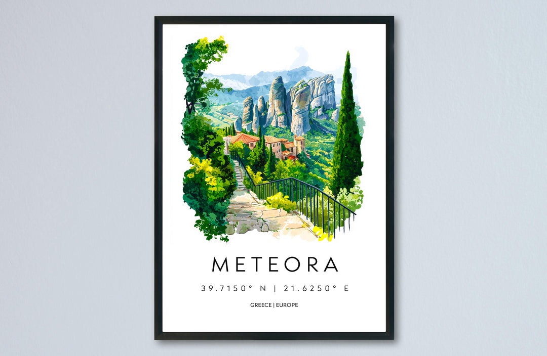 Meteora Watercolor Poster Meteora Greece Travel Print Wall Art Meteora Home Decor Meteora Gift Art Lovers Greece Art Meteora Monasteries
