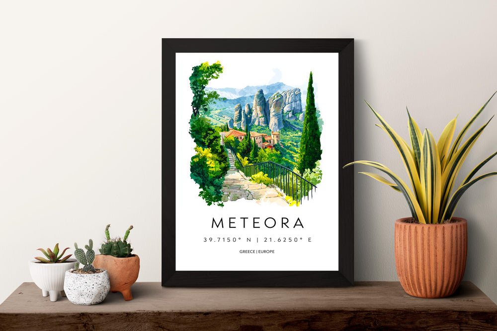Meteora Watercolor Poster Meteora Greece Travel Print Wall Art Meteora Home Decor Meteora Gift Art Lovers Greece Art Meteora Monasteries