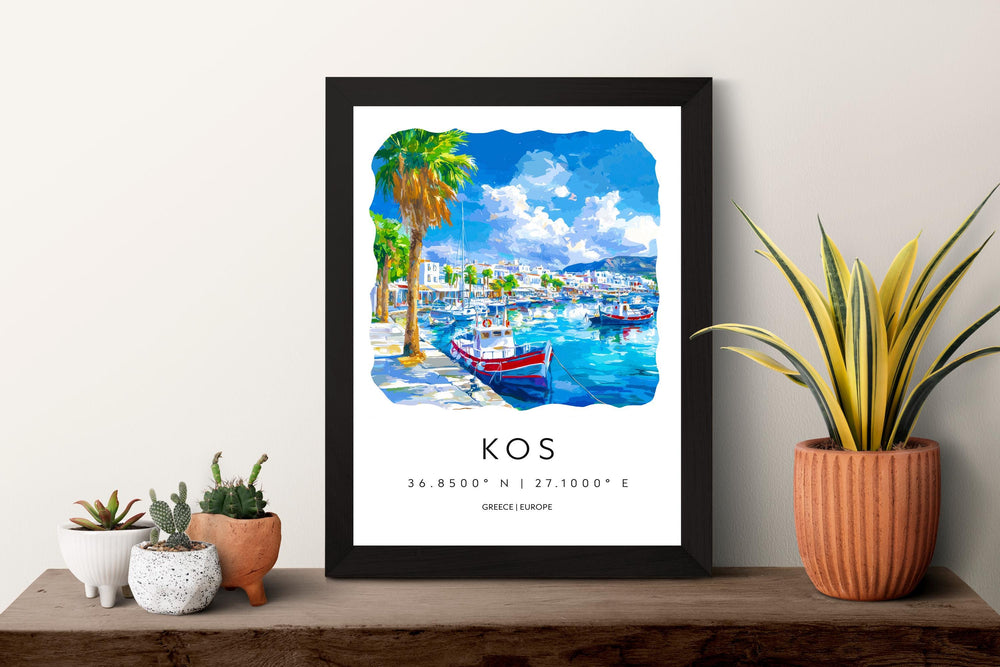 Kos Watercolor Poster Kos Greece Travel Print Wall Art Kos Home Decor Kos Gift Art Lovers Greece Art Kos Island View