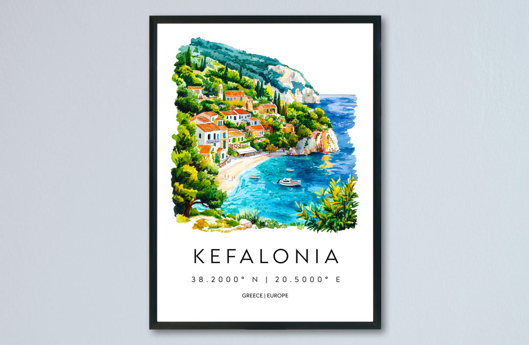 Kefalonia Watercolor Poster Kefalonia Greece Travel Print Wall Art Kefalonia Home Decor Kefalonia Gift Art Lovers Greece Art Kefalonia
