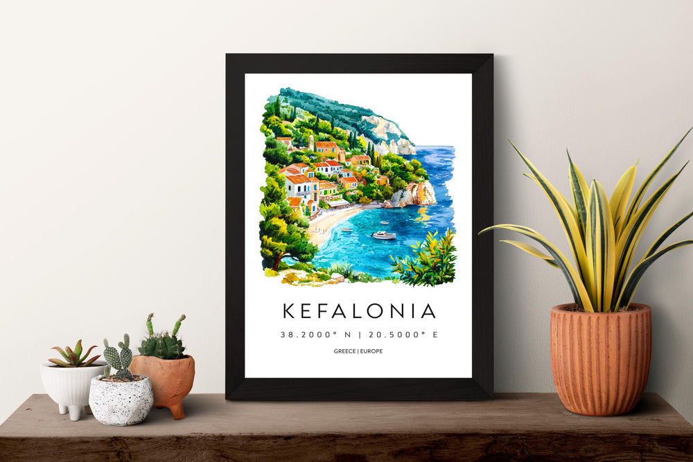 Kefalonia Watercolor Poster Kefalonia Greece Travel Print Wall Art Kefalonia Home Decor Kefalonia Gift Art Lovers Greece Art Kefalonia