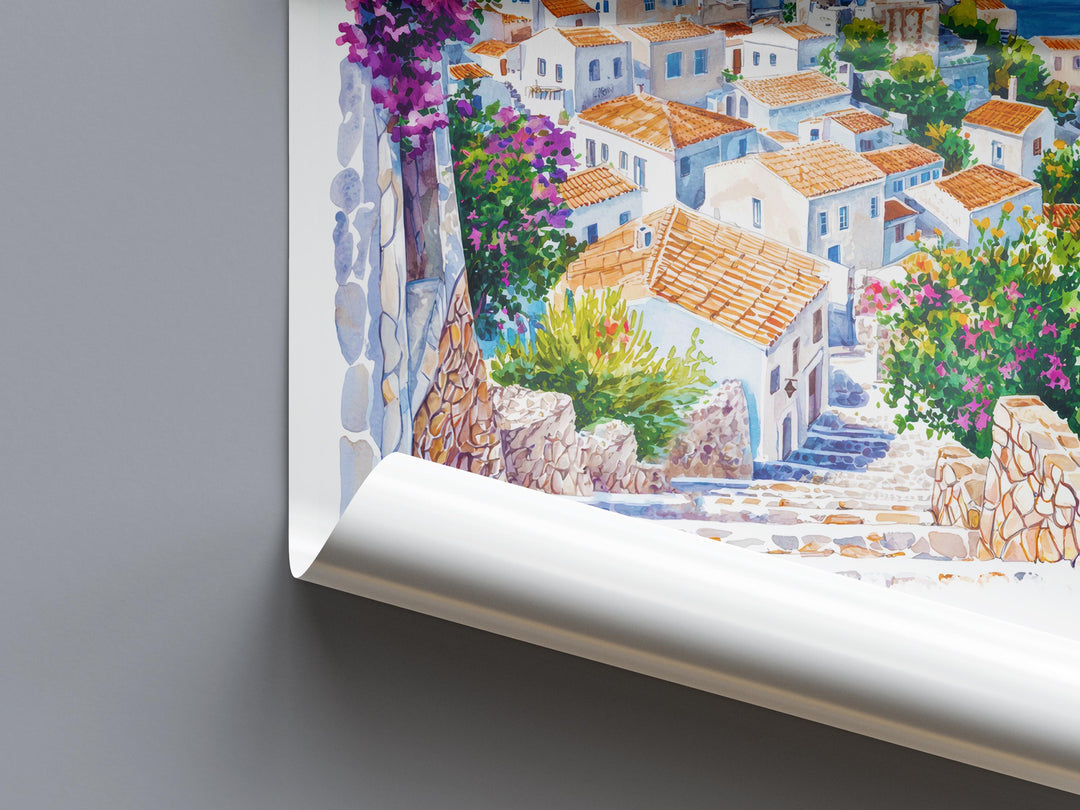 Hydra Watercolor Poster Hydra Greece Travel Print Wall Art Hydra Home Decor Hydra Gift Art Lovers Greece Art Hydra Island View