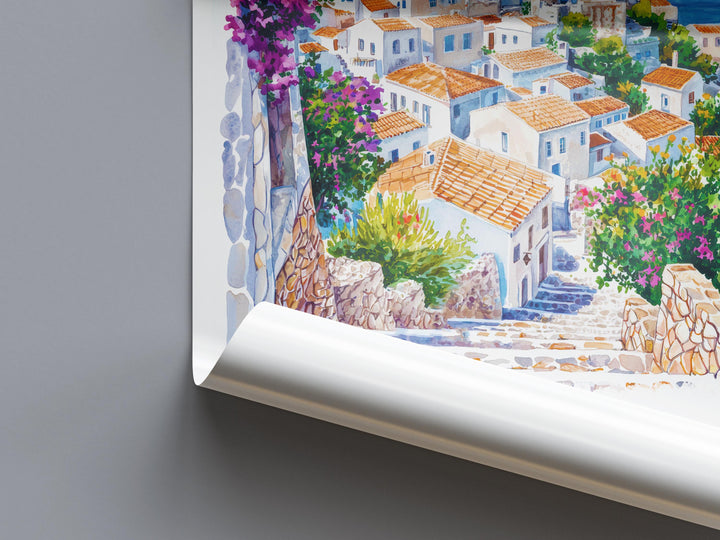 Hydra Watercolor Poster Hydra Greece Travel Print Wall Art Hydra Home Decor Hydra Gift Art Lovers Greece Art Hydra Island View