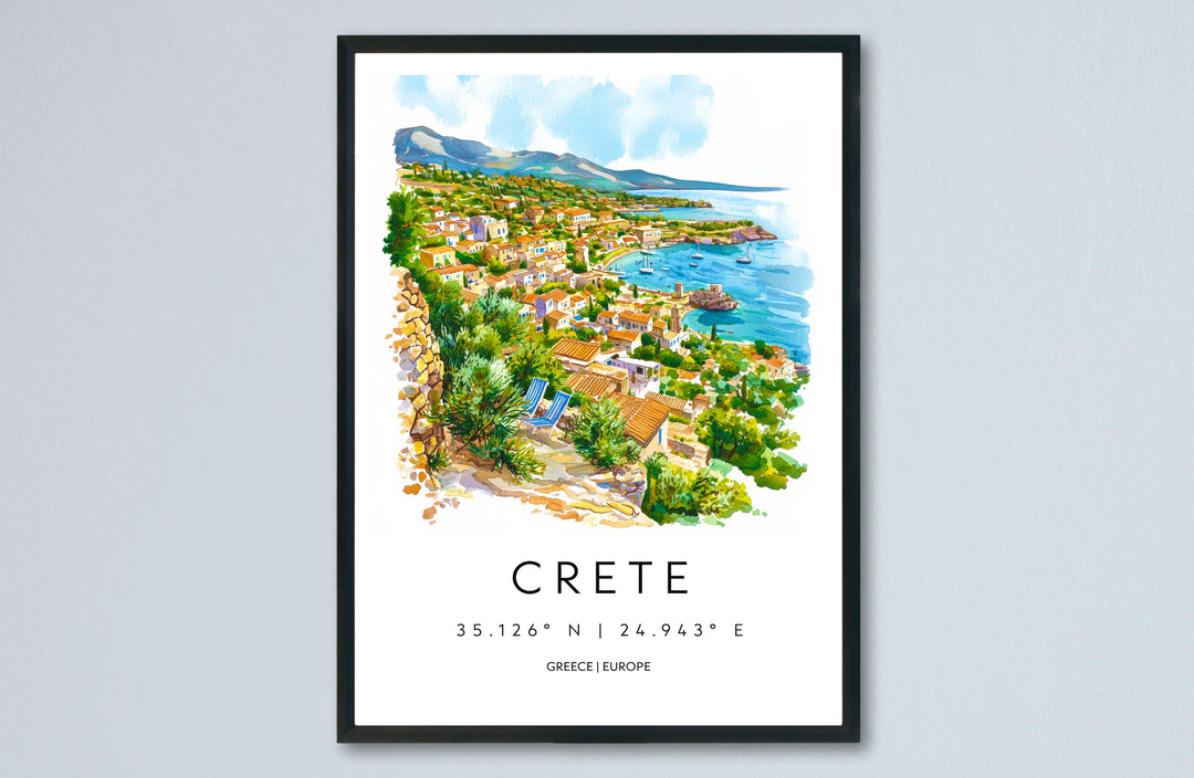 Crete Watercolor Poster Crete Greece Travel Print Wall Art Crete Home Decor Crete Gift Art Lovers Greece Art Crete Island View