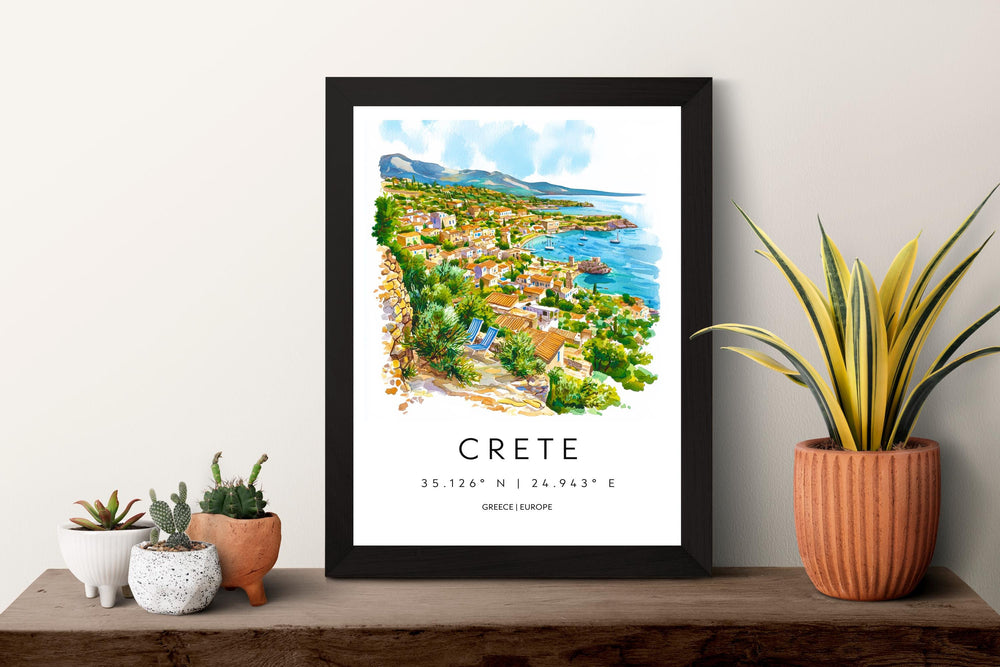 Crete Watercolor Poster Crete Greece Travel Print Wall Art Crete Home Decor Crete Gift Art Lovers Greece Art Crete Island View