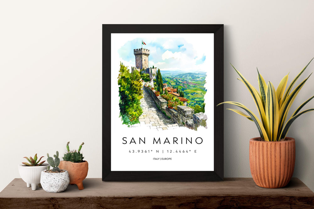 San Marino Watercolor Poster San Marino Italy Travel Print Wall Art San Marino Home Decor San Marino Gift Art Lovers Europe Cityscape