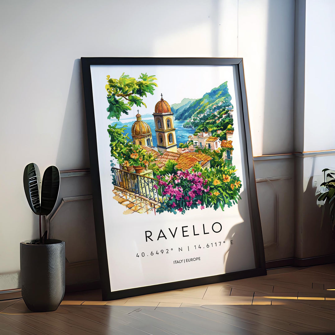 Ravello Watercolor Poster Ravello Italy Travel Print Wall Art Ravello Home Decor Ravello Gift Art Lovers Amalfi Coast View
