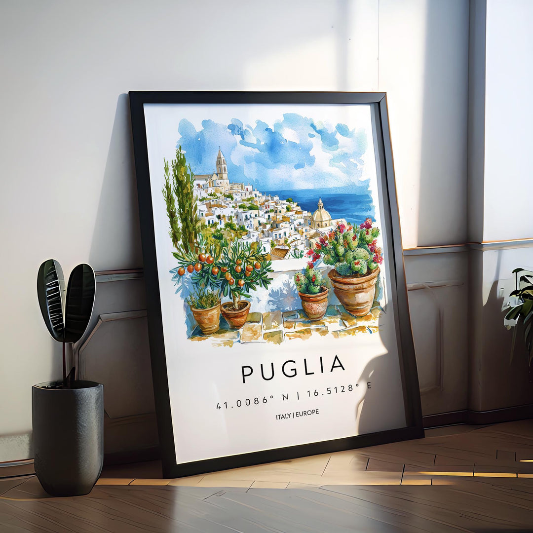Puglia Watercolor Poster Puglia Italy Travel Print Wall Art Puglia Home Decor Puglia Gift Art Lovers Italy Art Puglia Landscape
