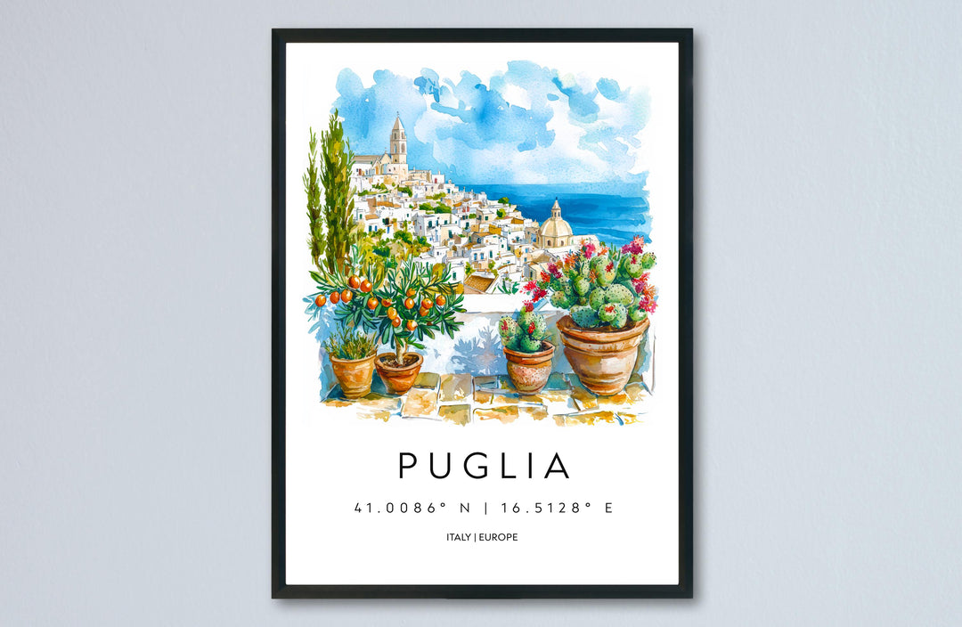 Puglia Watercolor Poster Puglia Italy Travel Print Wall Art Puglia Home Decor Puglia Gift Art Lovers Italy Art Puglia Landscape