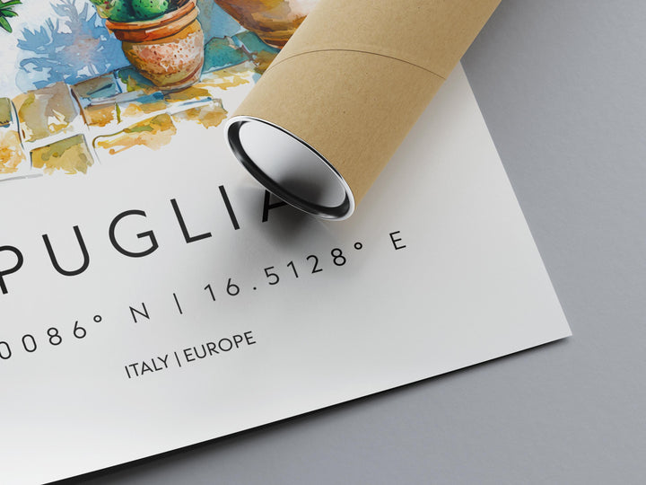 Puglia Watercolor Poster Puglia Italy Travel Print Wall Art Puglia Home Decor Puglia Gift Art Lovers Italy Art Puglia Landscape