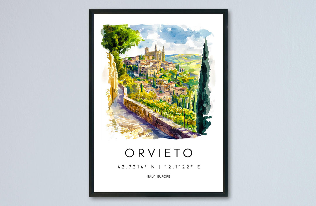 Orvieto Watercolor Poster Orvieto Italy Travel Print Wall Art Orvieto Home Decor Orvieto Gift Art Lovers Umbria Hilltop Cityscape