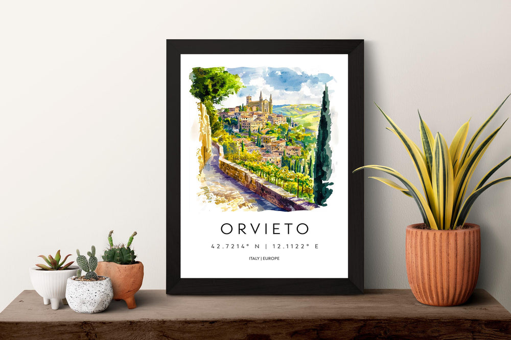 Orvieto Watercolor Poster Orvieto Italy Travel Print Wall Art Orvieto Home Decor Orvieto Gift Art Lovers Umbria Hilltop Cityscape