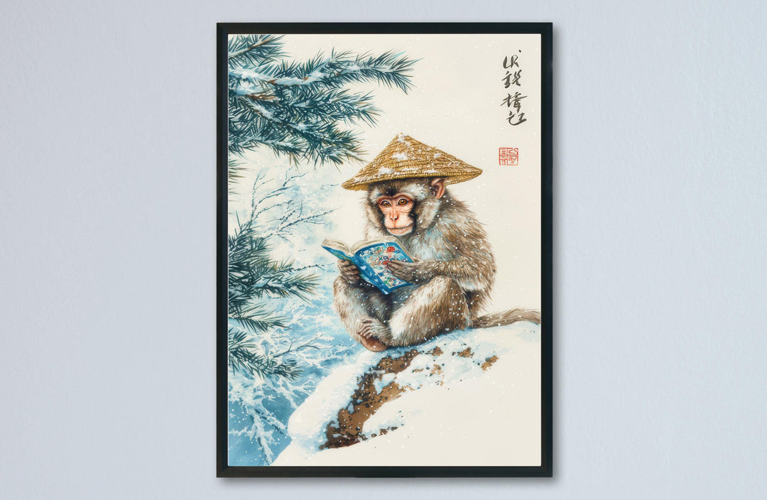 Monkey Reading Comic Woodblock Print Ukiyo-e Style Japanese Animal Art Zen Monkey Wall Decor Japanese Inspired Pop Culture Artwork Funny